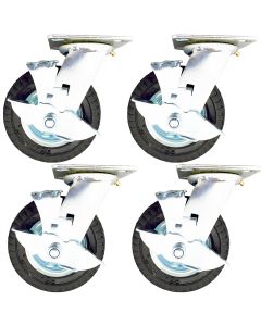 6inch pneumatic caster wheel inflatable industrial castor swivel with brake/lock 80kg each 4pcs pack