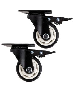 2pcs 3inch small solid hard plastic pu caster wheel light duty swivel with brake /lock industrial castor 100kg height 105mm for trolley furniture equipment